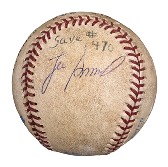 1995 Lee Smith Game Used/Signed Career Save #470 Baseball Used On 9/28/95 (Smith LOA)